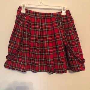 Red Plaid Skirt Suspenders School Hot Topic Pleat